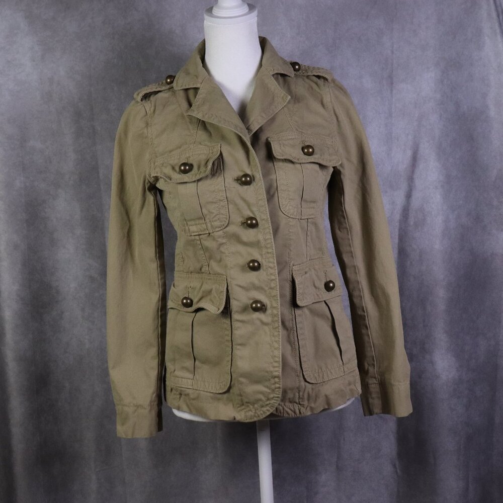 Banana Republic Safari Jacket Women 0P Brown Tan Pockets Buttons Outdoors Travel